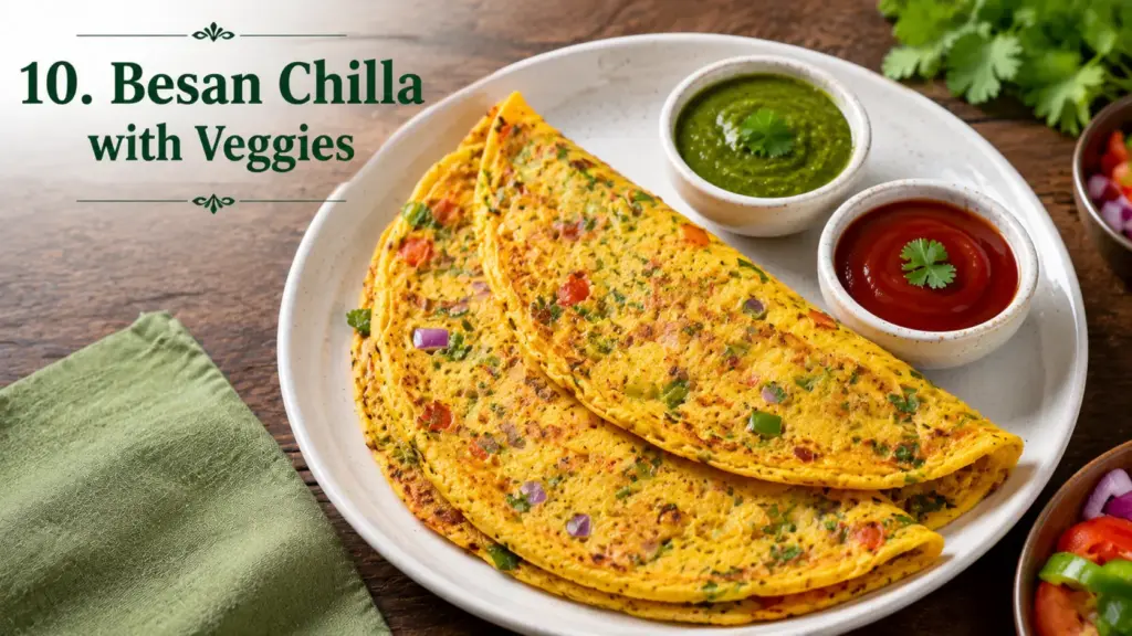 15-Min Low-Calorie Indian Dinner Recipes: Healthy Besan Chilla with Fresh Veggies for Quick and Light Indian Dinner Ideas