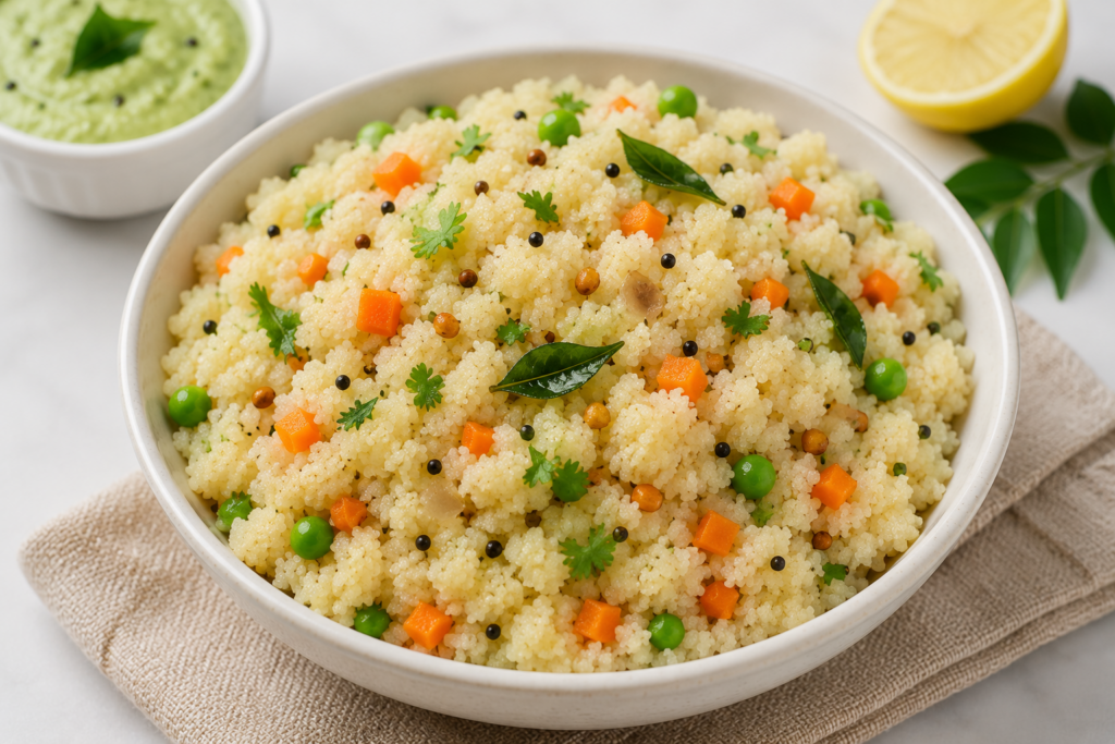 Office Lunch Ideas: 5-Ingredient Upma with Fresh Vegetables for a Quick Healthy and Light Indian Meal