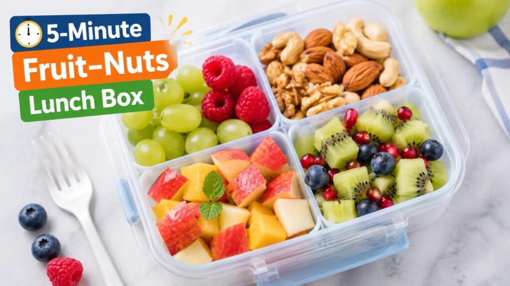 Office Lunch Ideas: 5-Minute Fruit and Nuts Lunch Box with Fresh Fruits and Healthy Nuts for an Instant Energy Meal