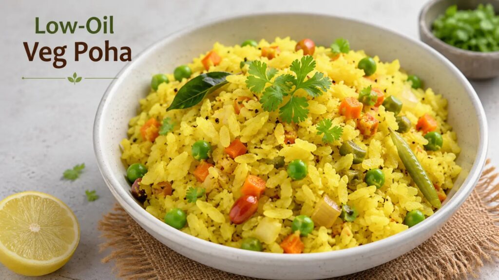 healthy vegetable poha made with less oil Indian recipe