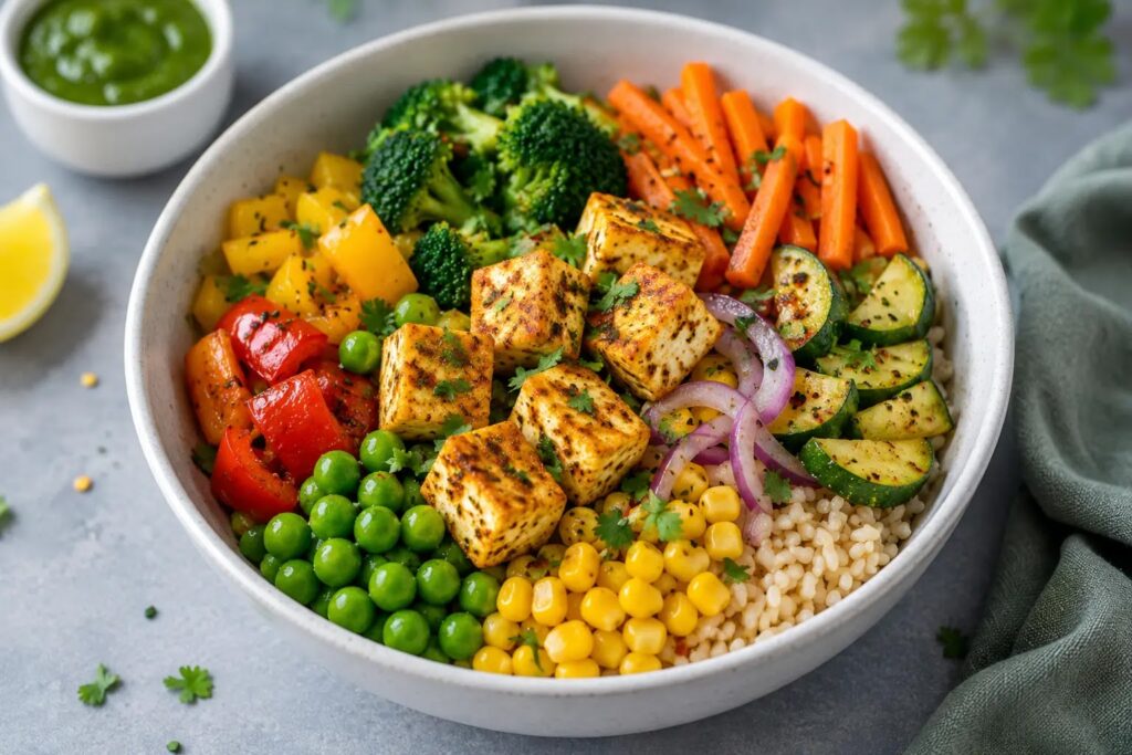 Office Lunch Ideas: Healthy Paneer Veg Bowl with Fresh Vegetables for a Protein-Rich and Balanced Indian Meal