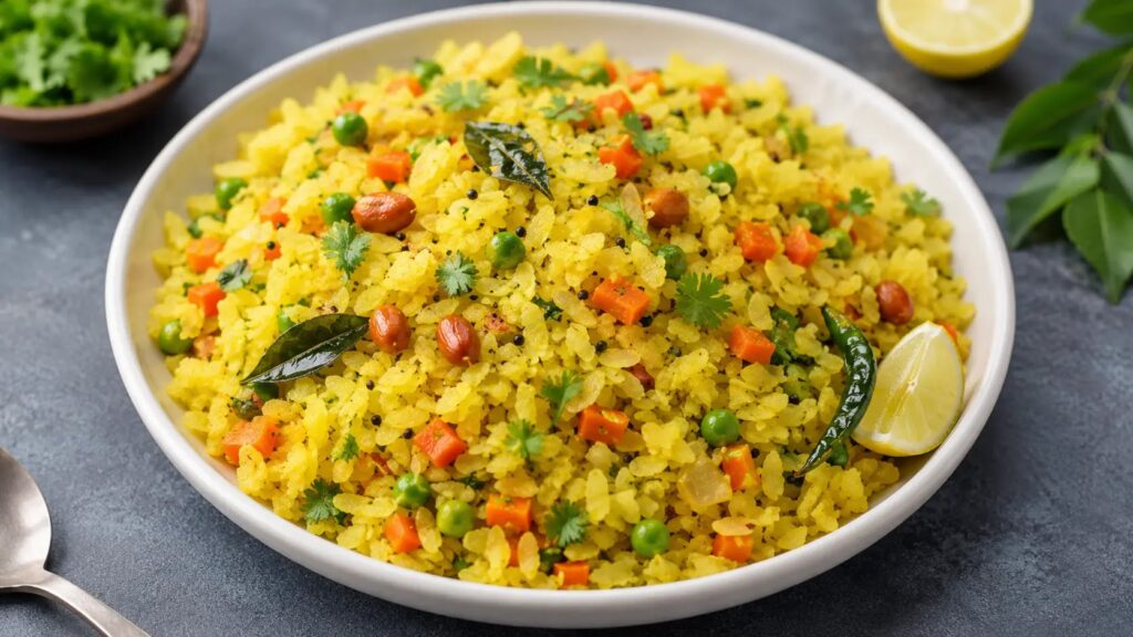 Office Lunch Ideas: Healthy Vegetable Poha with Fresh Veggies and Peanuts for a Light and Nutritious Indian Meal