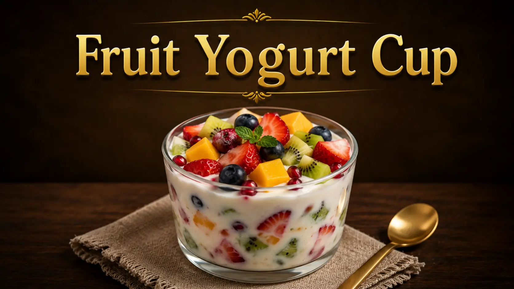 fruit yogurt cup with mixed fresh fruits and yogurt as a quick kids snack