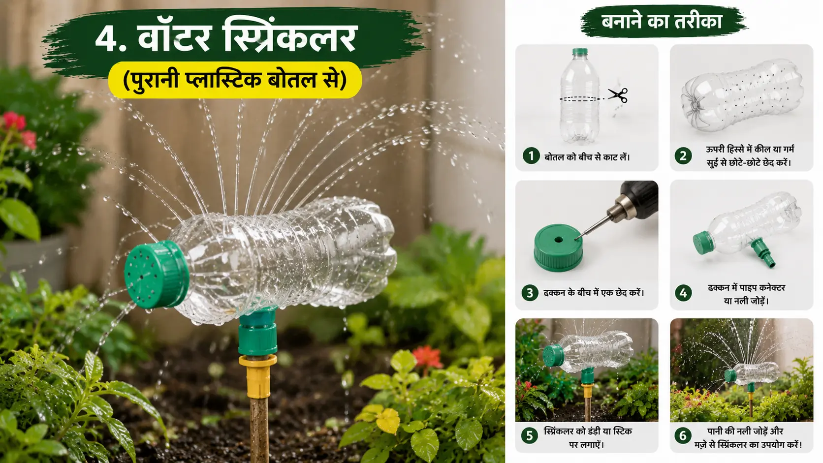 प्लास्टिक बोतल रीयूज़ आइडियाज़, DIY वॉटर स्प्रिंकलर, पुरानी बोतल से स्प्रिंकलर, गार्डनिंग हैक, plastic bottle sprinkler, recycled bottle craft, garden water sprinkler, bottle reuse ideas, DIY gardening tools, waste plastic bottle reuse