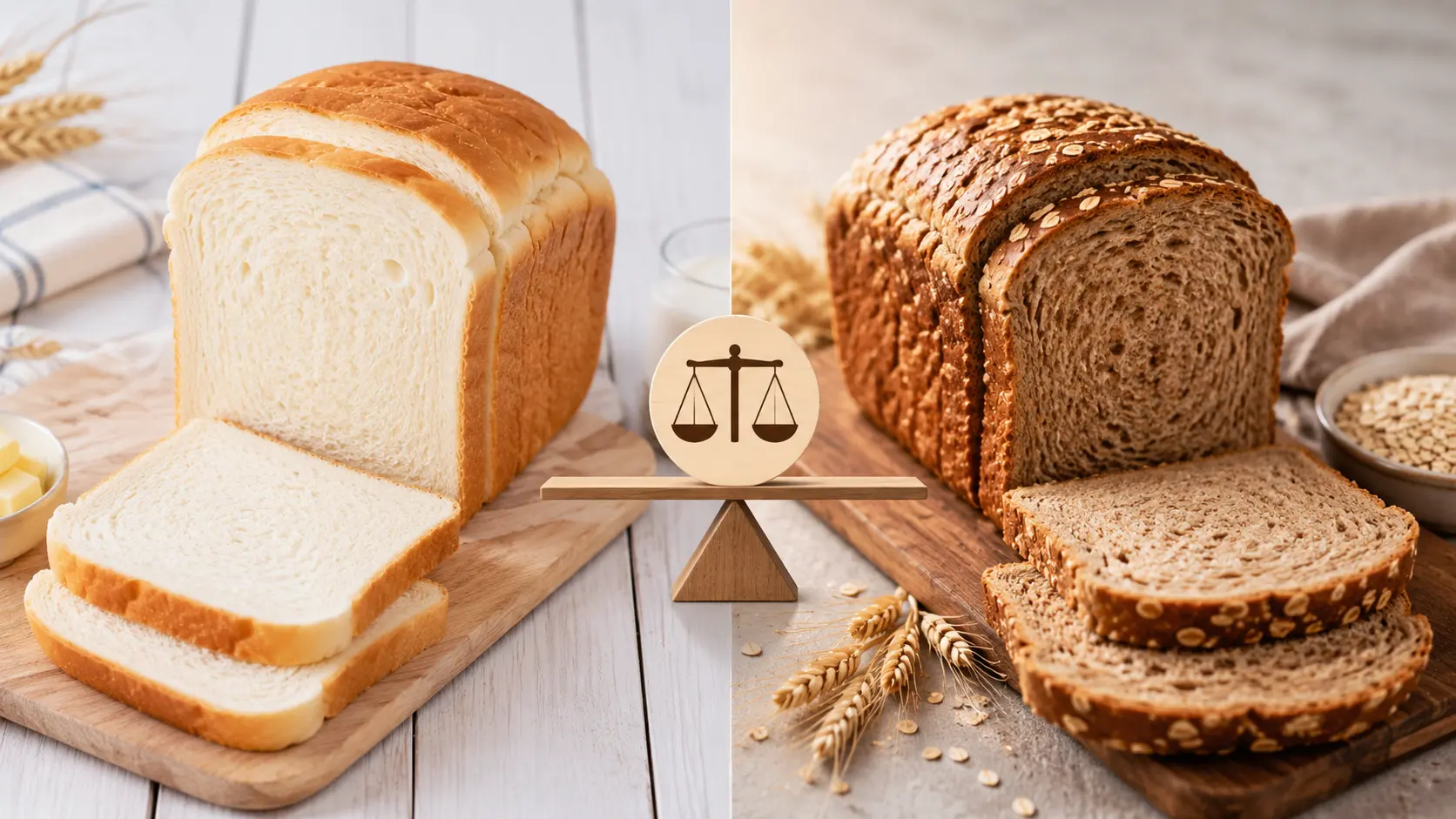 White Bread vs Brown Bread comparison showing daily lifestyle food choices and breakfast options