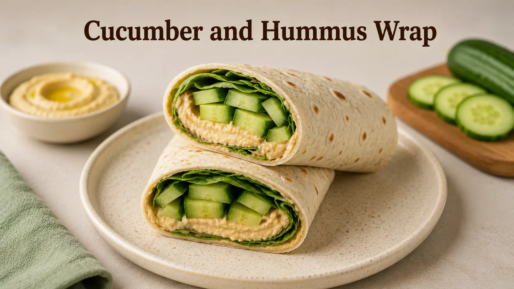 Cucumber and Hummus Wrap filled with fresh vegetables and hummus