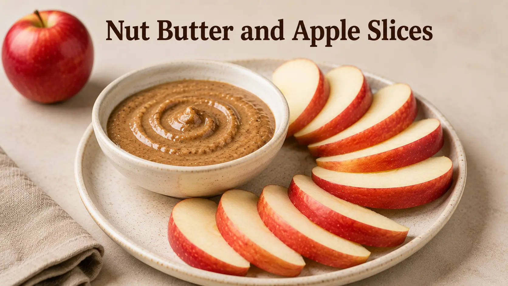Nut Butter and Apple Slices served with peanut butter dip