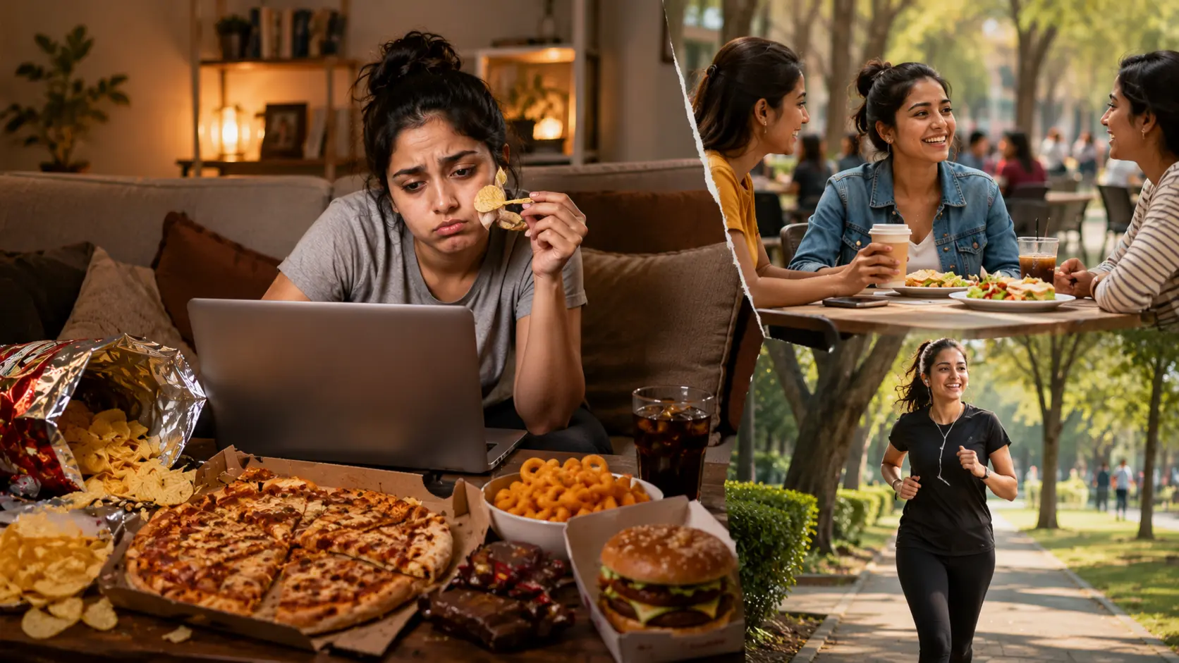 Packed food snacks and busy lifestyle concept showing daily life habits and quick eating choices