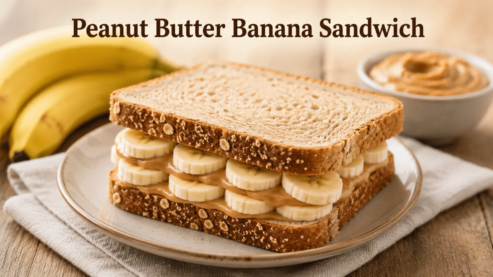 Peanut Butter Banana Sandwich with sliced bananas on whole wheat bread