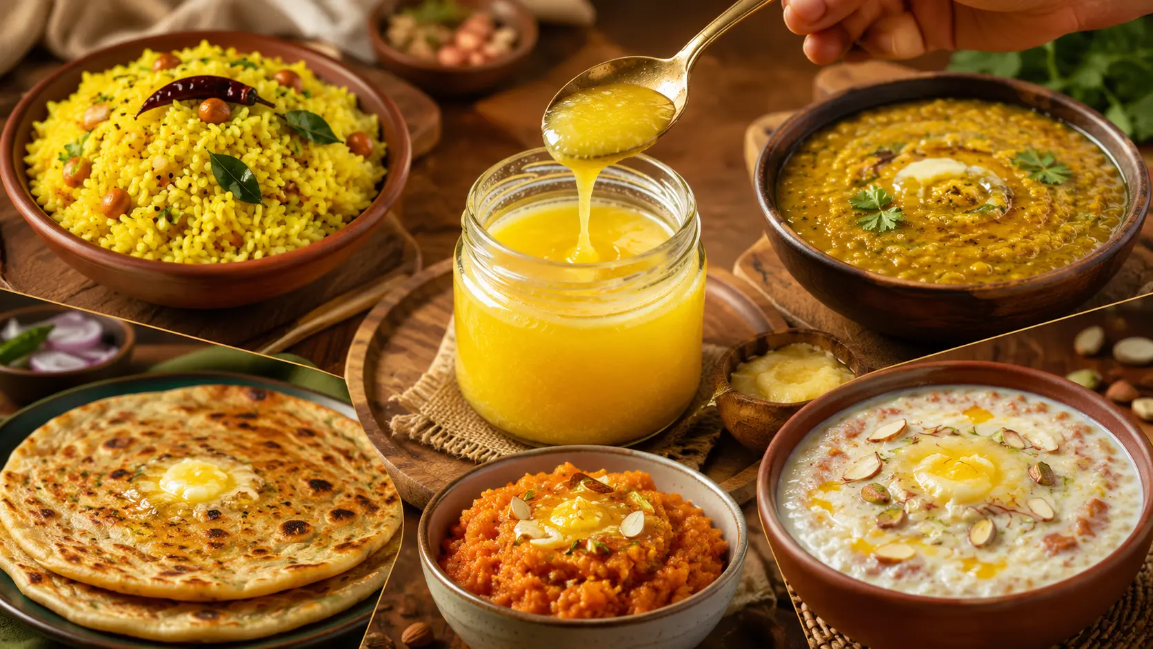देसी घी से बनने वाली 5 आसान रेसिपी आइडिया, स्वाद बढ़ाने वाला भारतीय किचन फूड थीम फीचर इमेज