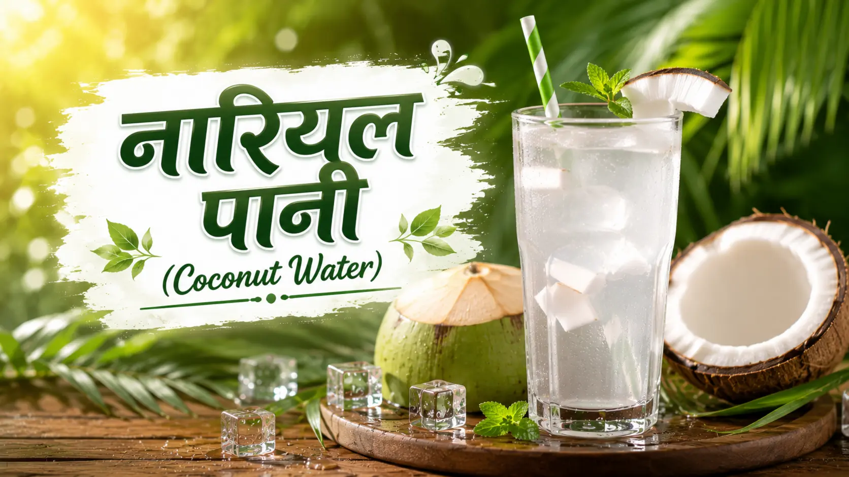 ताज़ा नारियल और स्ट्रॉ के साथ परोसा गया Coconut Water एक Refreshing Summer Drink के रूप में