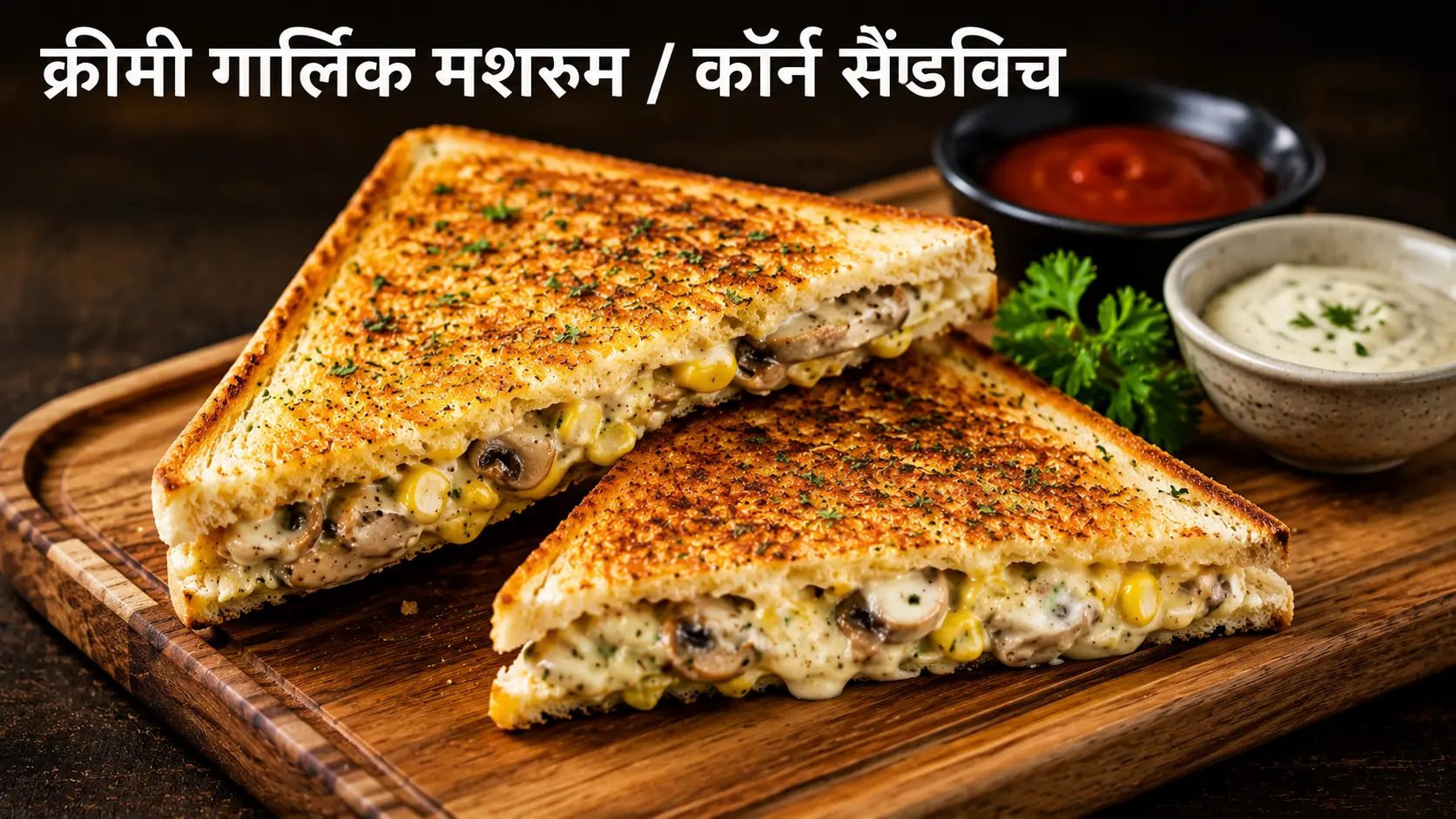 creamy garlic mushroom or corn sandwich toasted quick dinner recipe