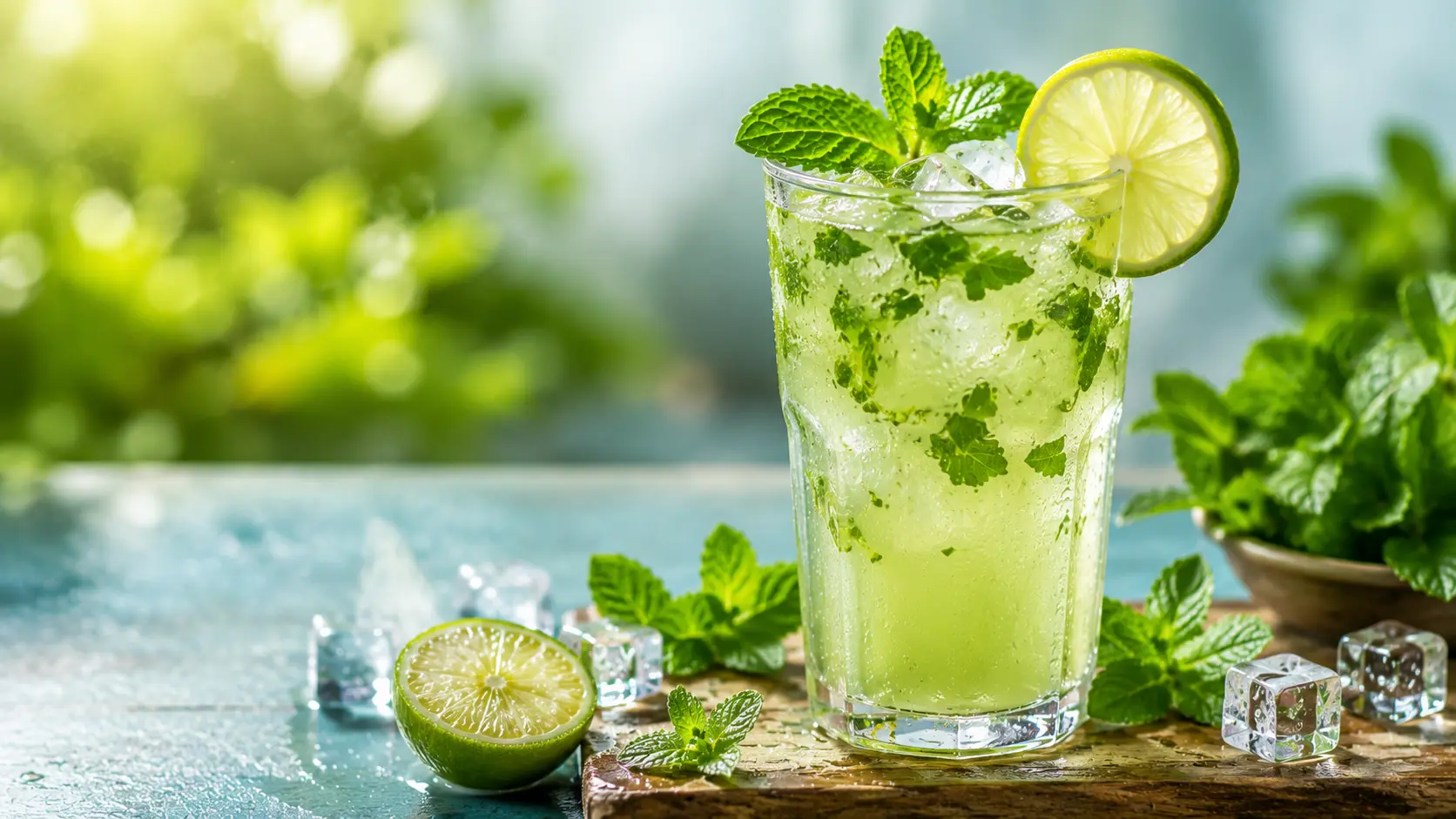 ताज़े पुदीने की पत्तियों, नींबू और बर्फ के साथ Mint Cooler एक Refreshing Summer Drink के रूप में