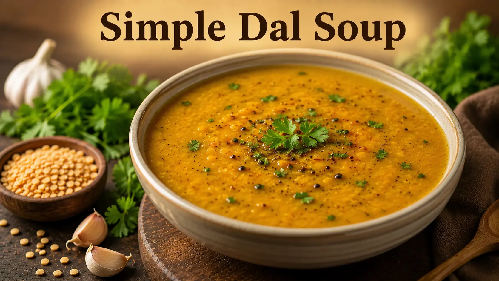 Simple Dal Soup bowl served hot with light spices, healthy and comforting Indian soup recipes, garnished with coriander leaves in a bowl.
