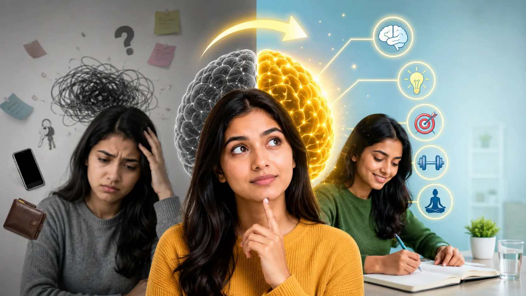 काम भूलने की आदत कम करने के लिए नोट्स और डेली प्लानिंग करते हुए व्यक्ति