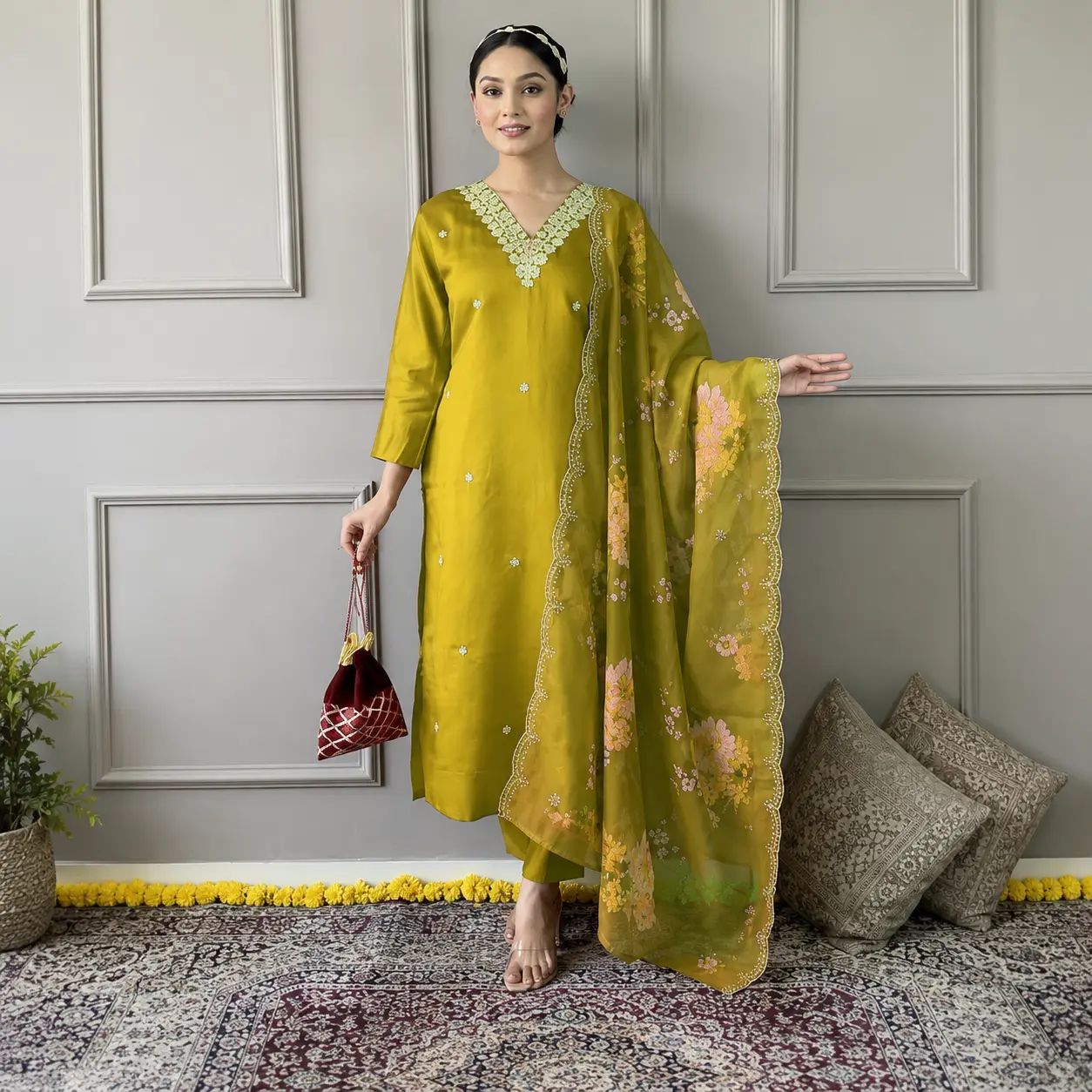 Modern Rayon Embellished Kurti Pant with Dupatta