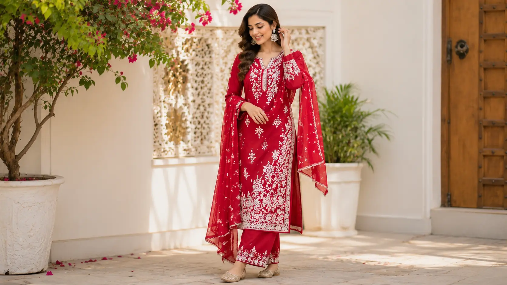 महिलाओं के लिए Chikankari Kurta Set with Dupatta, ट्रेडिशनल और एलीगेंट एथनिक आउटफिट फेस्टिव और कैजुअल वियर के लिए