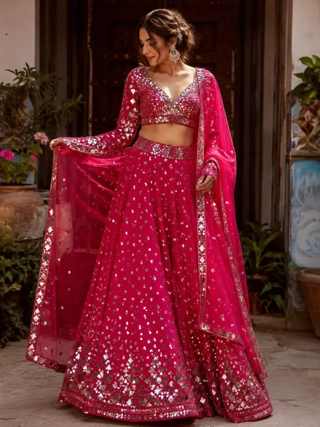 Mirror work lehenga designs featuring 10 stunning and trendy ethnic looks with heavy mirror embroidery and glamorous styling
