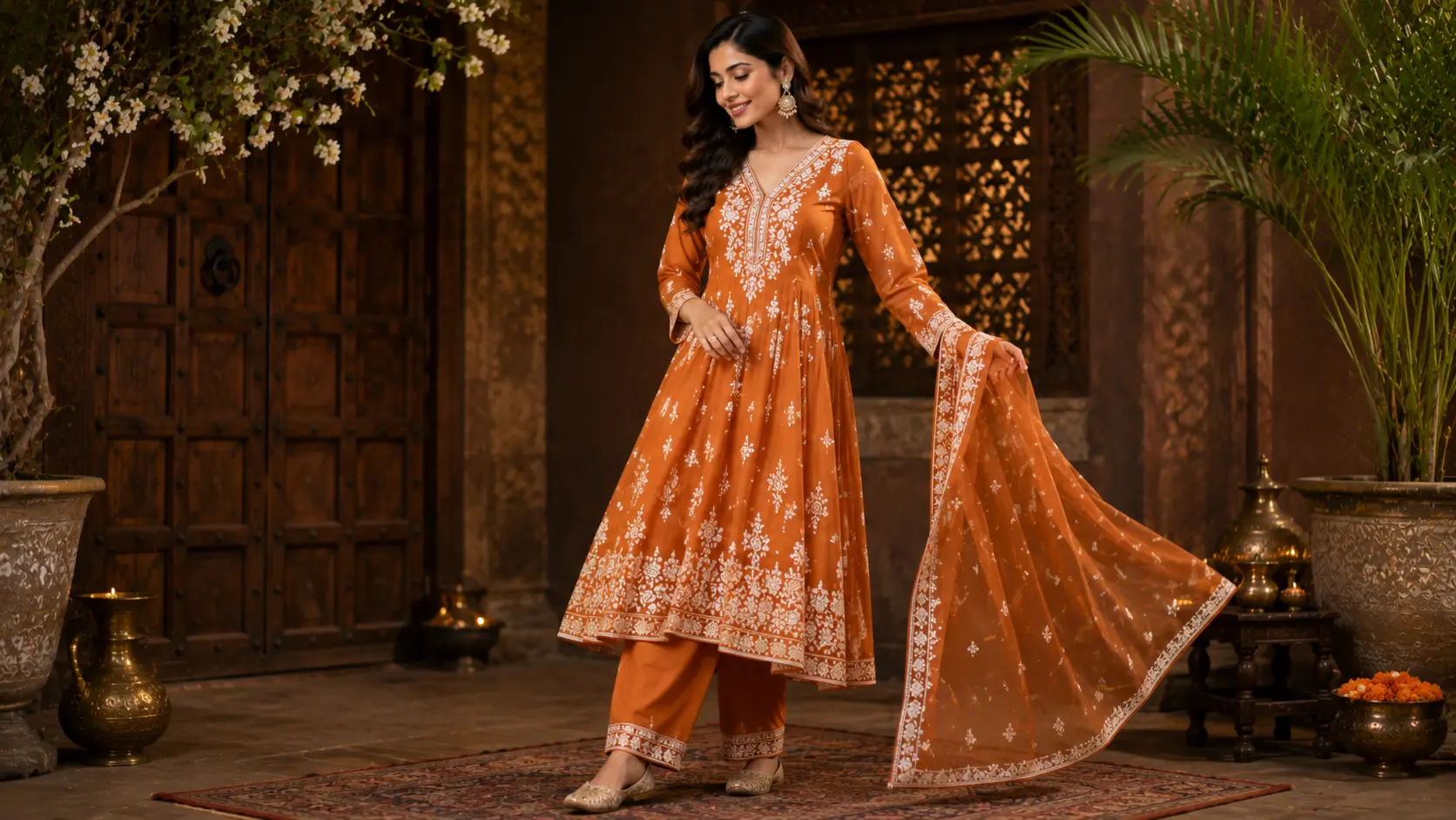 महिलाओं के लिए Georgette Chikankari Kurta Set, हल्का और फ्लोई एथनिक आउटफिट जो स्टाइलिश और कम्फर्टेबल लुक देता है