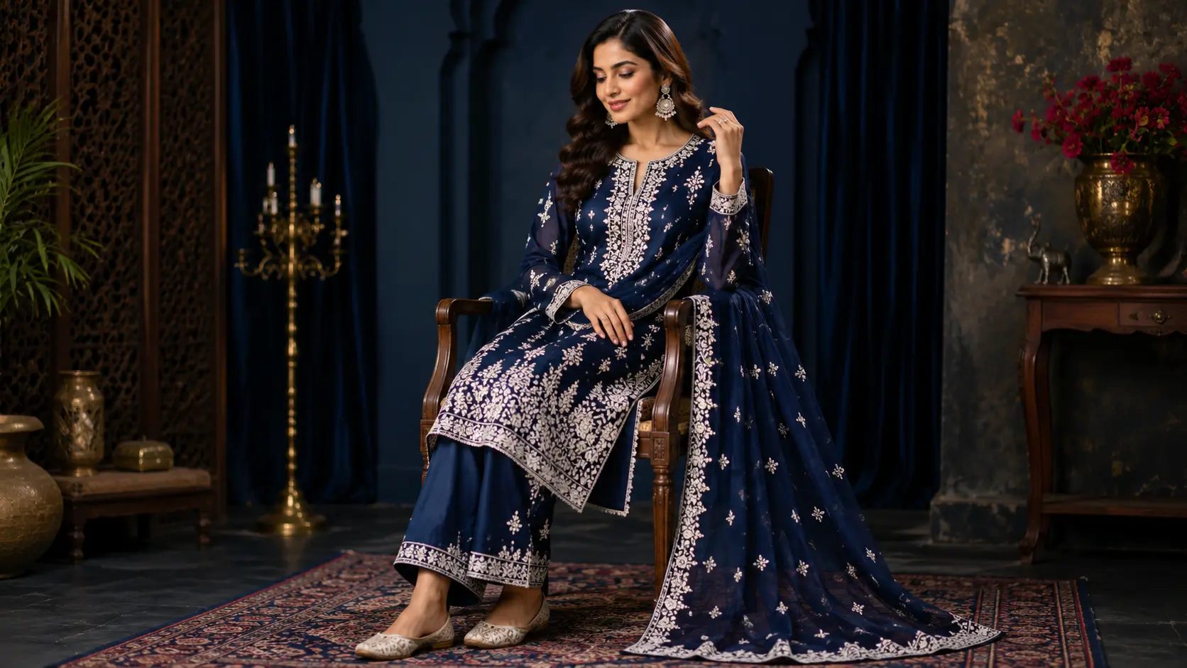 महिलाओं के लिए Lucknowi Chikankari Kurta Set, ऑथेंटिक हैंड एम्ब्रॉयडरी वाला ट्रेडिशनल एथनिक कुर्ता सेट