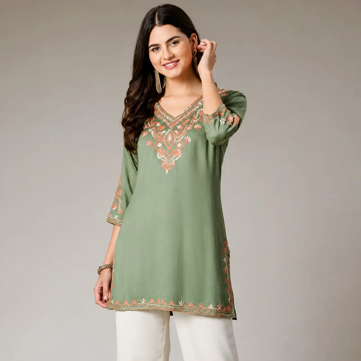 Green Embroidered Kurti