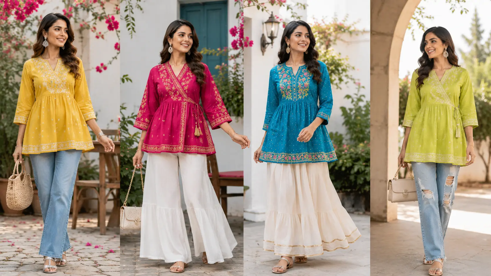 2026 ka short kurti fashion trend with jeans, palazzo aur skirts styling ideas for modern ethnic look