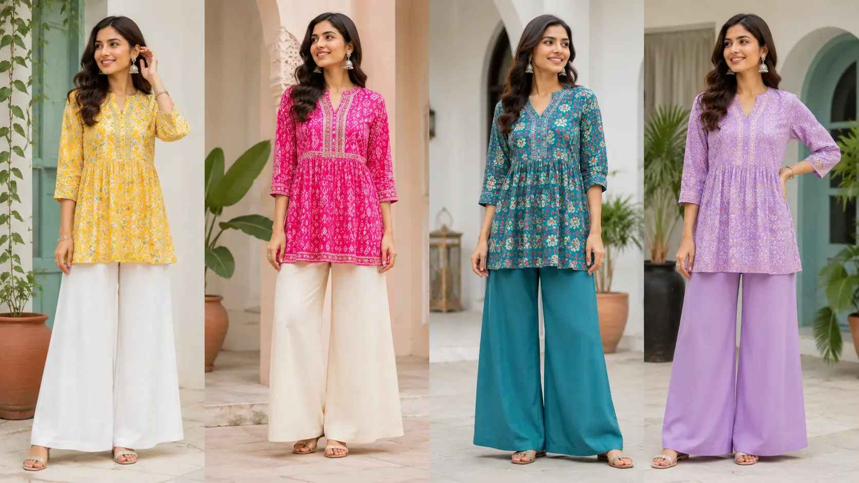 Short kurti with palazzo ka stylish ethnic outfit combination, 2026 ka comfortable aur trendy fashion look