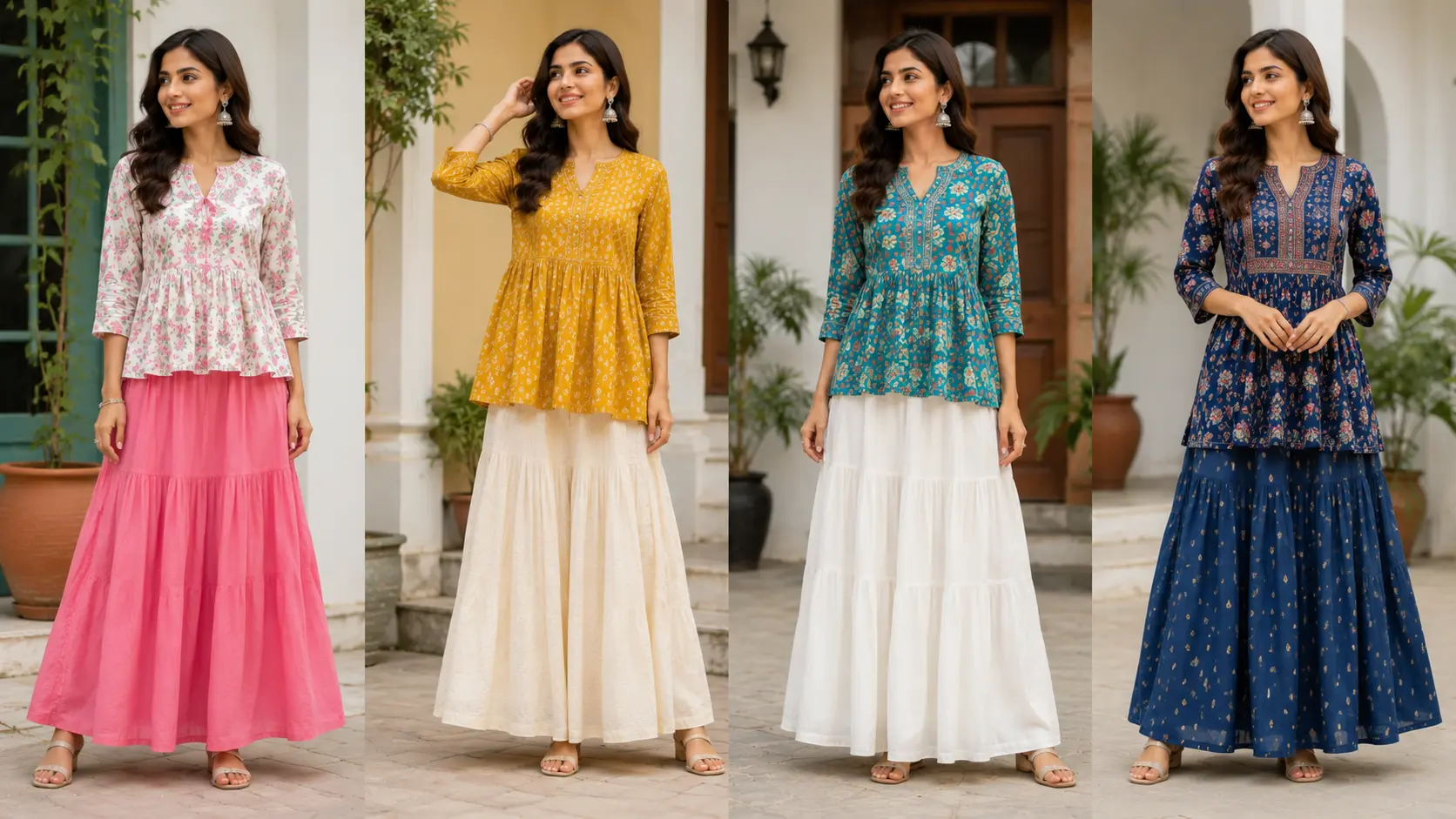Short kurti with skirt ka trendy ethnic fusion outfit, 2026 ka stylish feminine fashion look
