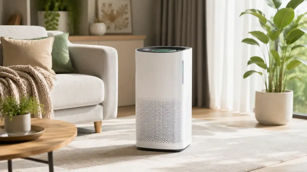 Best Air Purifier in India with HEPA Filter, showing clean air flow and modern air purifier for home use